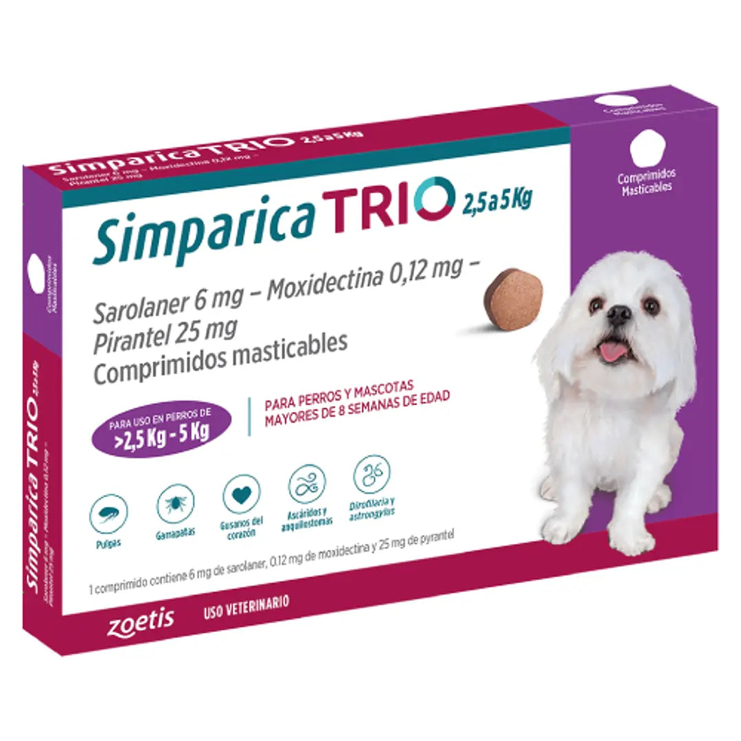 Simparica Trio Perros de 2.5 a 5 kg — 10 mg x 1 Comprimido Masticable