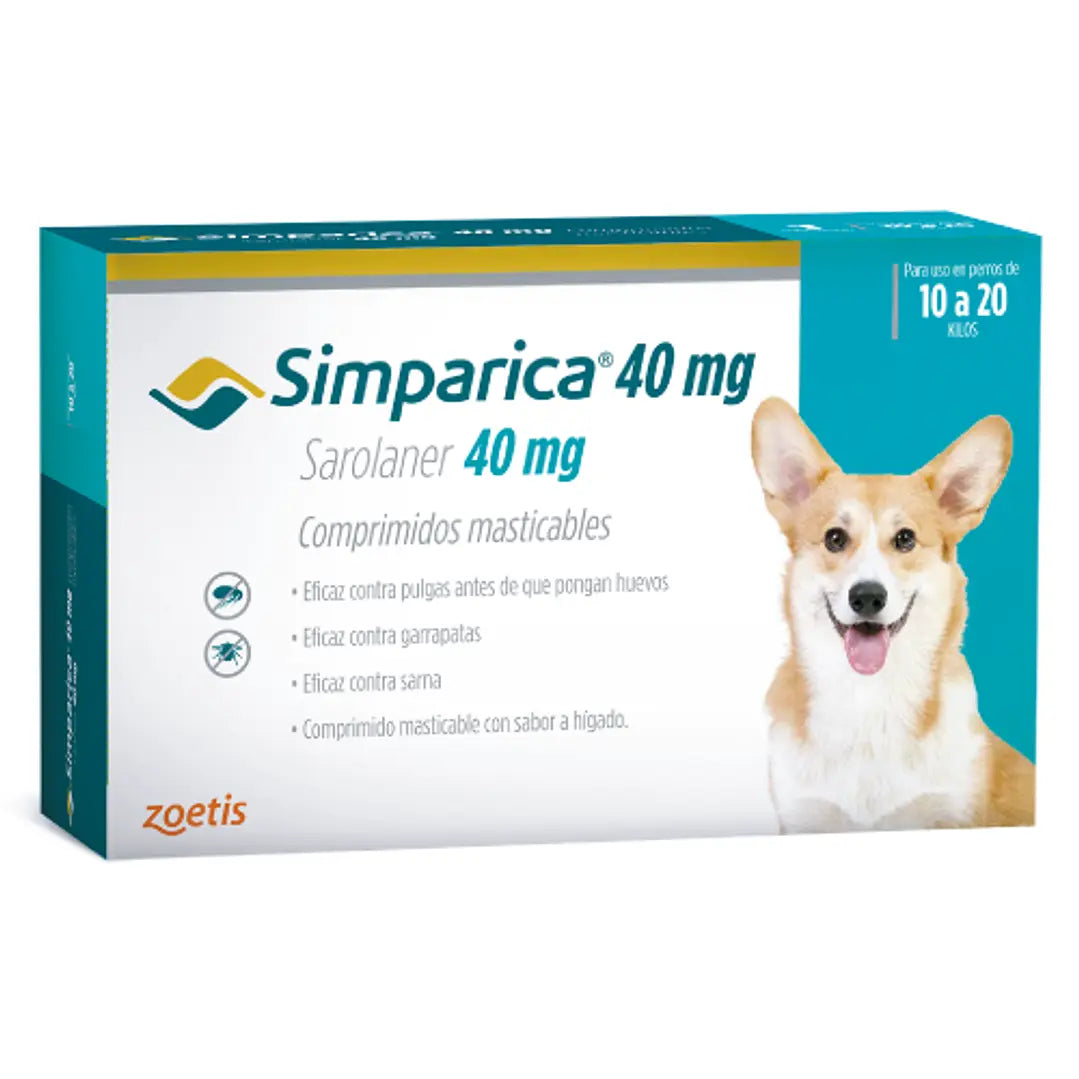 Simparica Perros de 10 a 20 kg — 40 mg x 1 Comprimido Masticable
