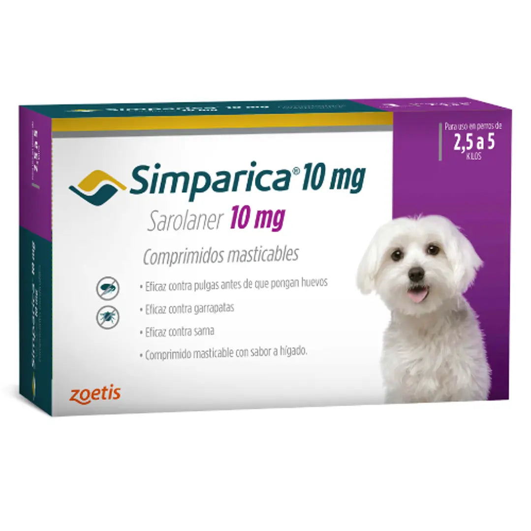 Simparica Perros de 2.5 a 5 kg — 10 mg x 3 Comprimidos Masticables