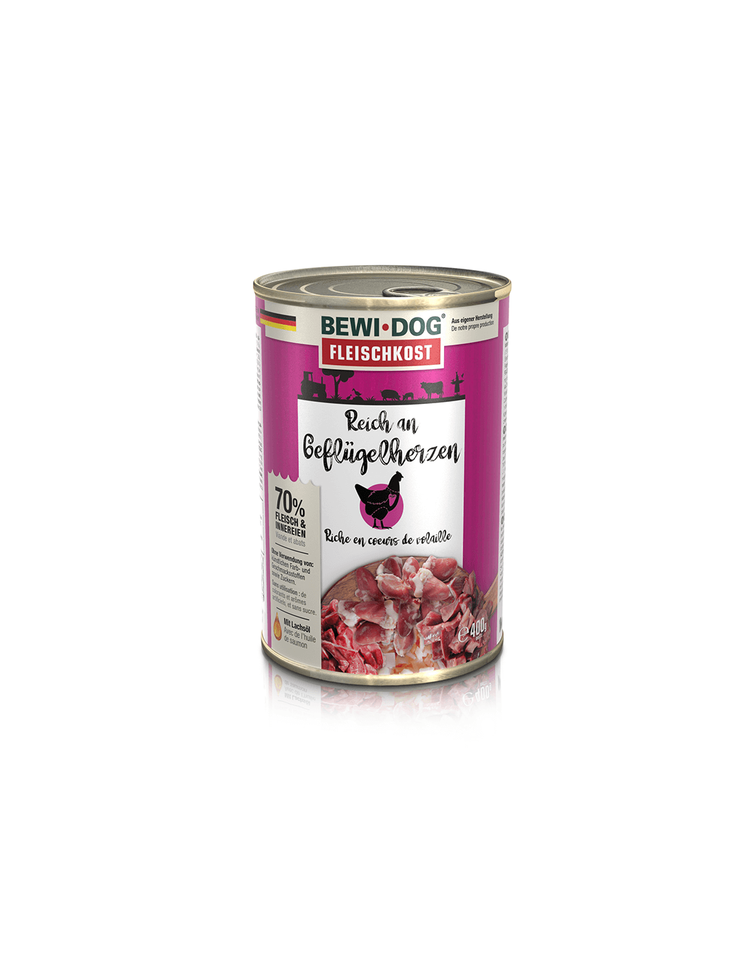 Lata BewiDog Rico  en Corazón de Ave 400 gr