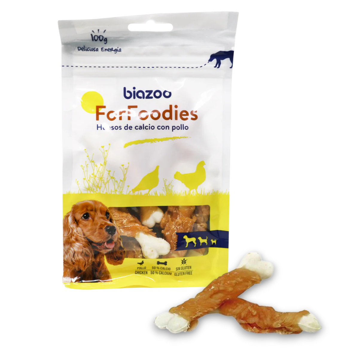 Biozoo Huesos Blancos de Calcio envueltos en Pollo 100 g - Guatita Pet