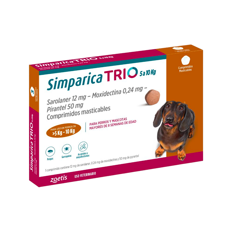 Simparica Trio Perros de 5 a 10 kg — 20 mg x 1 Comprimido Masticable - Guatita Pet
