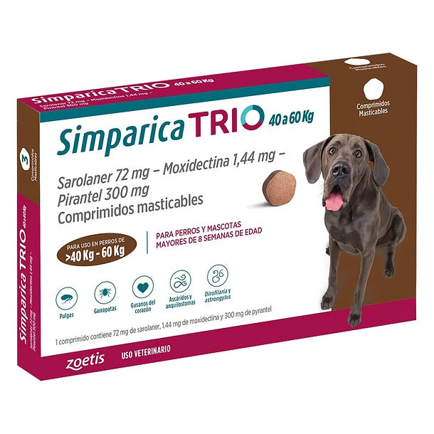 Simparica Trio Perros de 40 a 60 kg — 120 mg x 3 Comprimidos Masticables