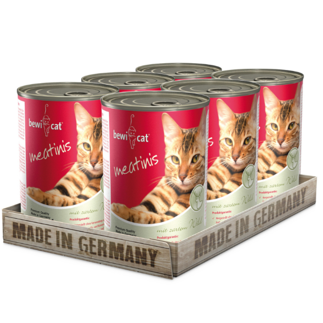 6 Latas BewiCat Meatinis Rico en Venado 400 gr c/u - Guatita Pet