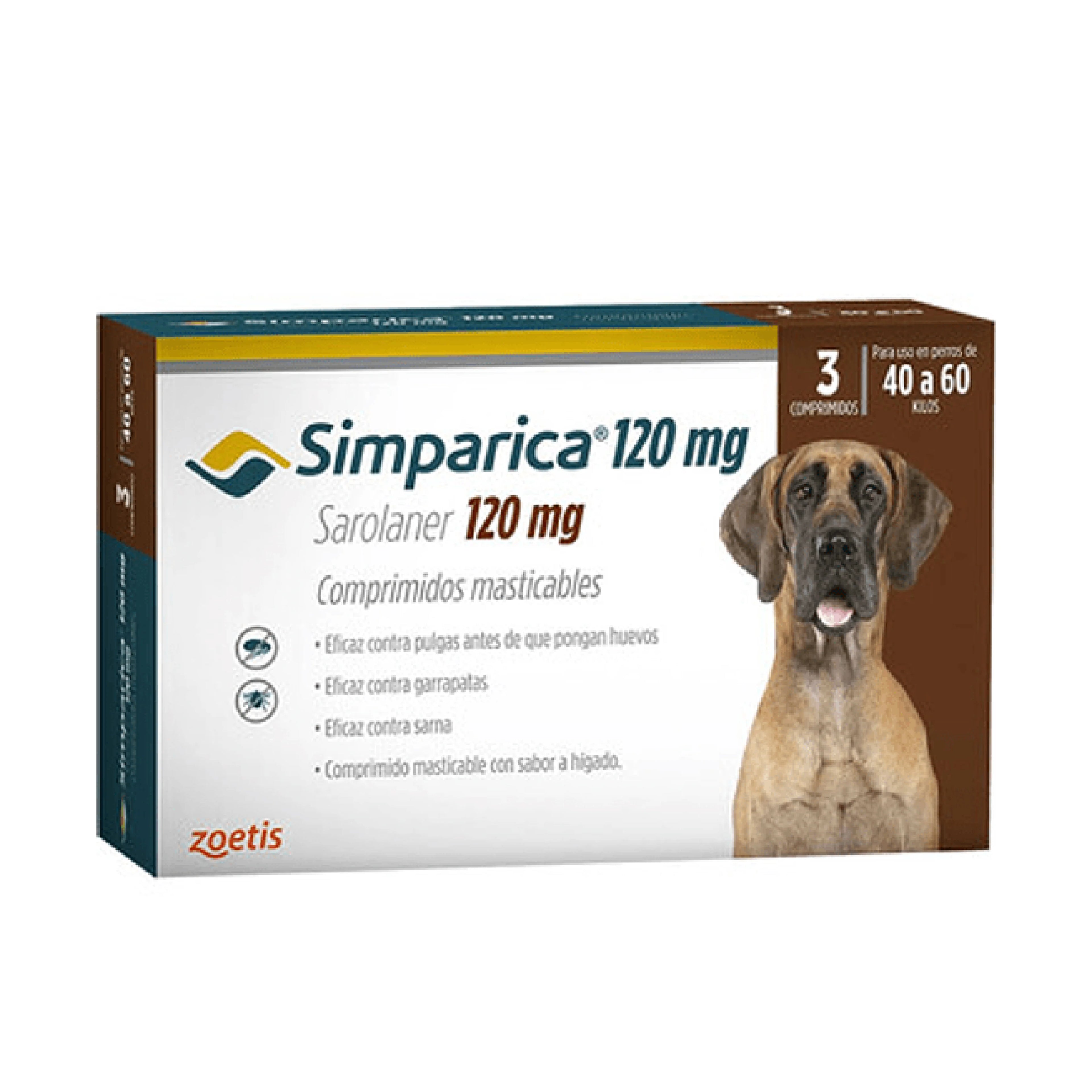 Simparica Perros de 40 a 60 kg — 120 mg x 3 Comprimidos Masticables