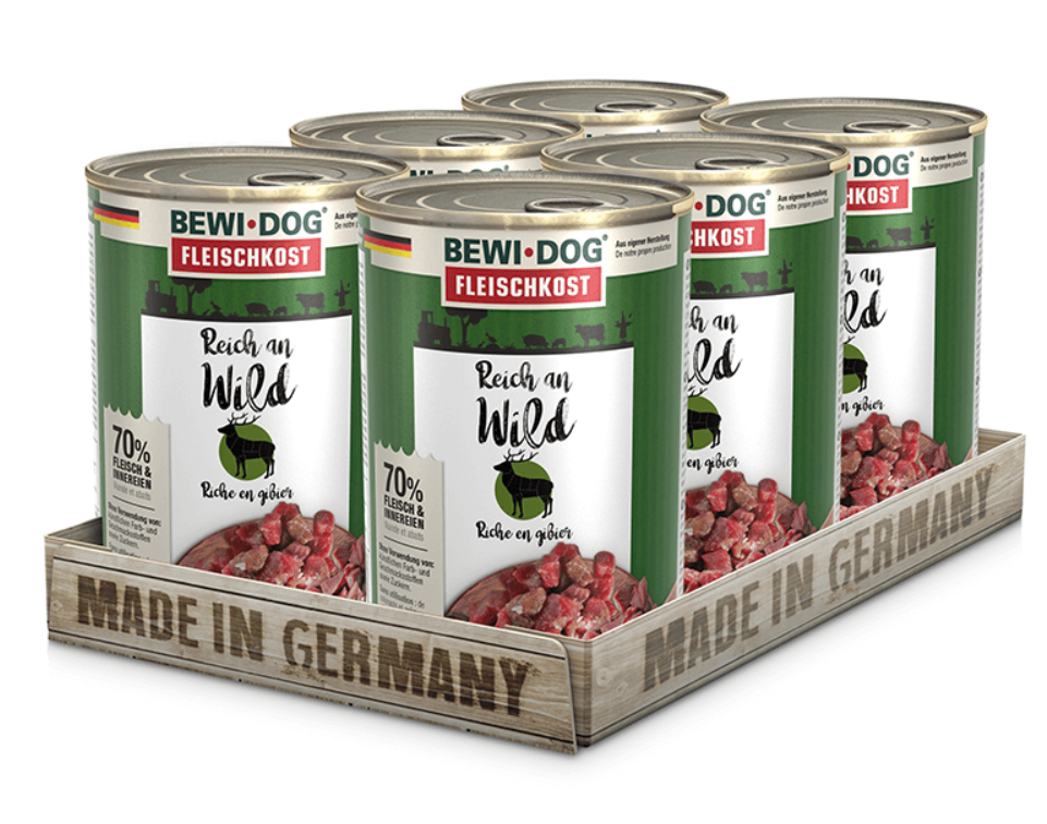 6 Latas BewiDog Rico en Venado 400 gr