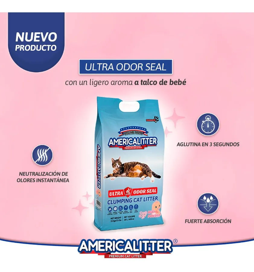 America Litter Ultra Odol Seal Aroma Aroma Talco de Bebé 15 kg