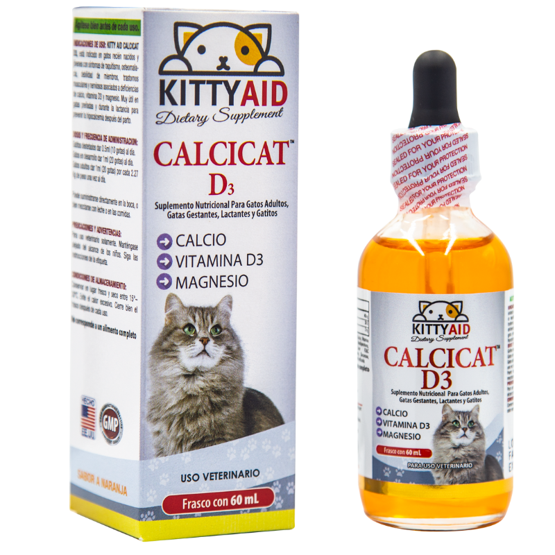 Kitty Aid Calcicat D3 60ml | Calcio Para Gatos Huesos Dientes Crecimiento - Guatita Pet