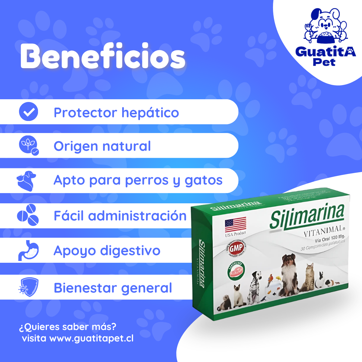 Silimarina Vitanimal 30 Comprimidos | Suplemento Hepático Perros y Gatos - Guatita Pet