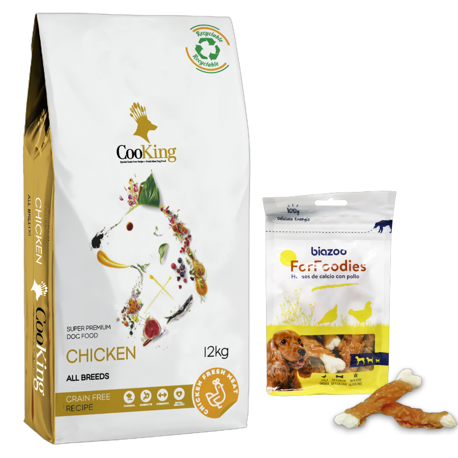 Alimento Cooking Perro Adulto Pollo 12 kg + Huesitos Biozoo Envueltos en Pollo 100 gr