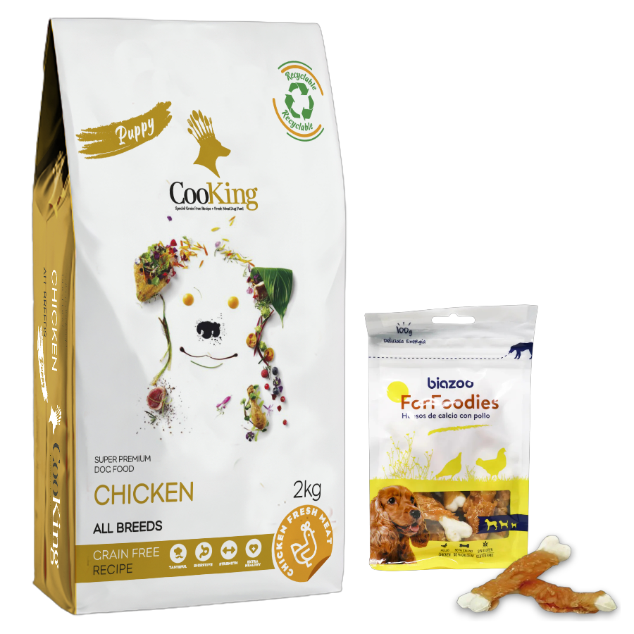 Alimento Cooking Perro Cachorro Pollo 2 kg + Huesitos Biozoo Envueltos en Pollo 100 gr
