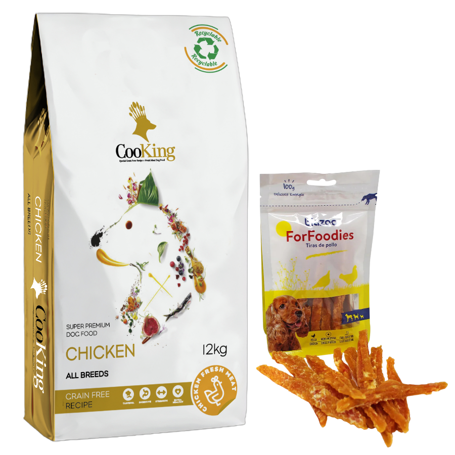 Alimento Cooking Perro Adulto Pollo 12 kg + Tiras de Pollo Biozoo 100 gr