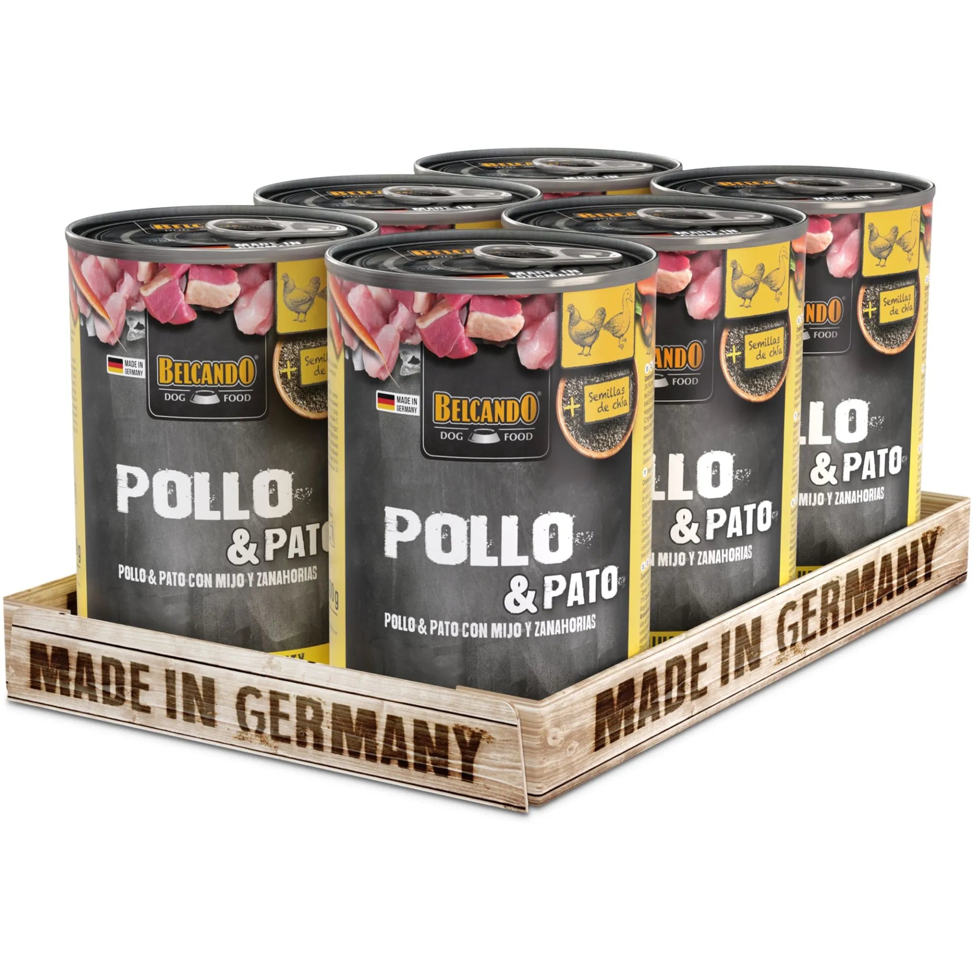Pack 6 Latas Belcando Pollo con Pato Mijo y Zanahoria 800 gr | Alimento Húmedo Premium Perros