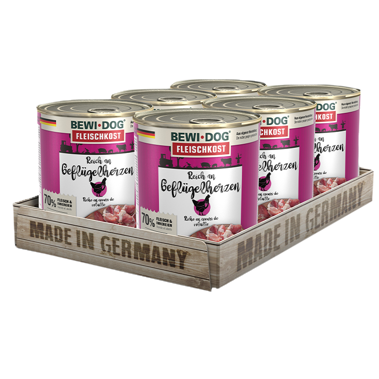 Pack 6 Latas BewiDog Rico en Corazón de Ave 400 gr | Alimento Húmedo Premium Perros