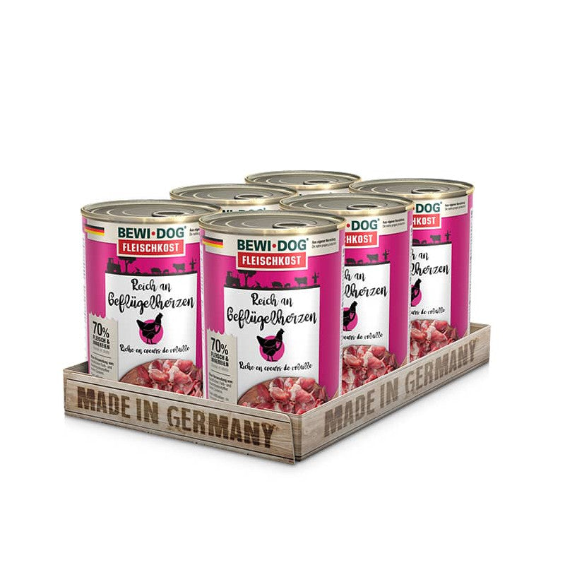 6 Latas BewiDog Rico  en Corazón de Ave 400 gr c/u