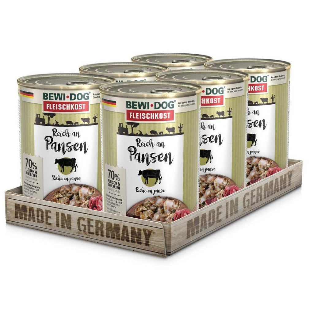 Pack 6 Latas BewiDog Rico en Panza 800 gr | Alimento Húmedo Premium Perros