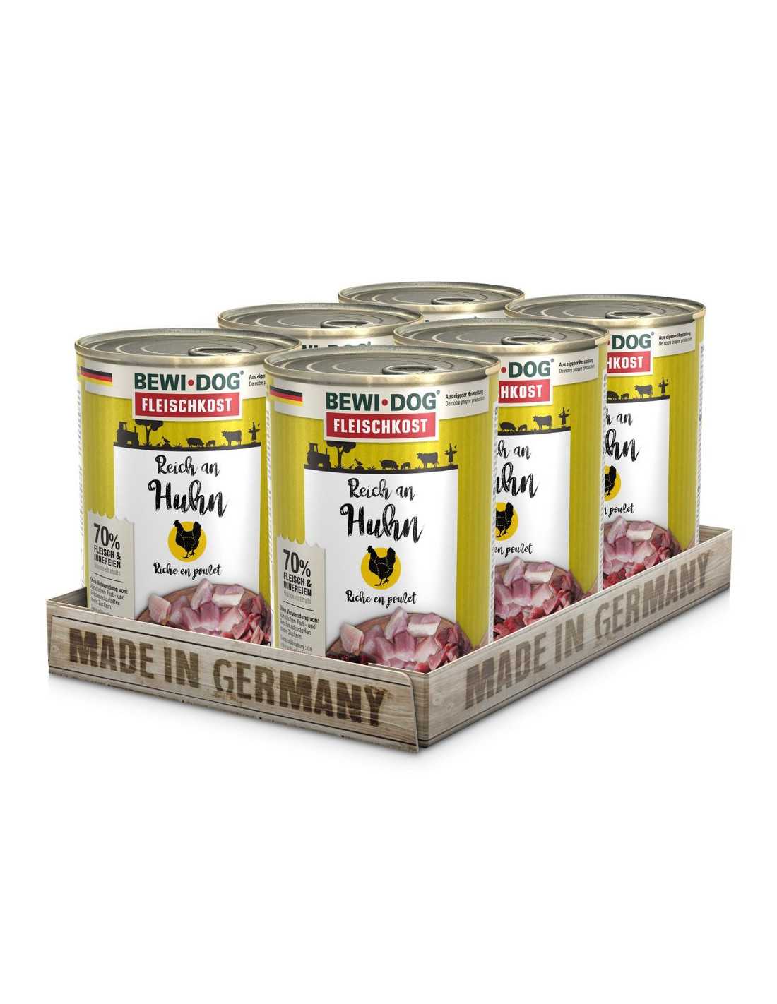 6 Latas BewiDog Rico en Pollo 800 gr