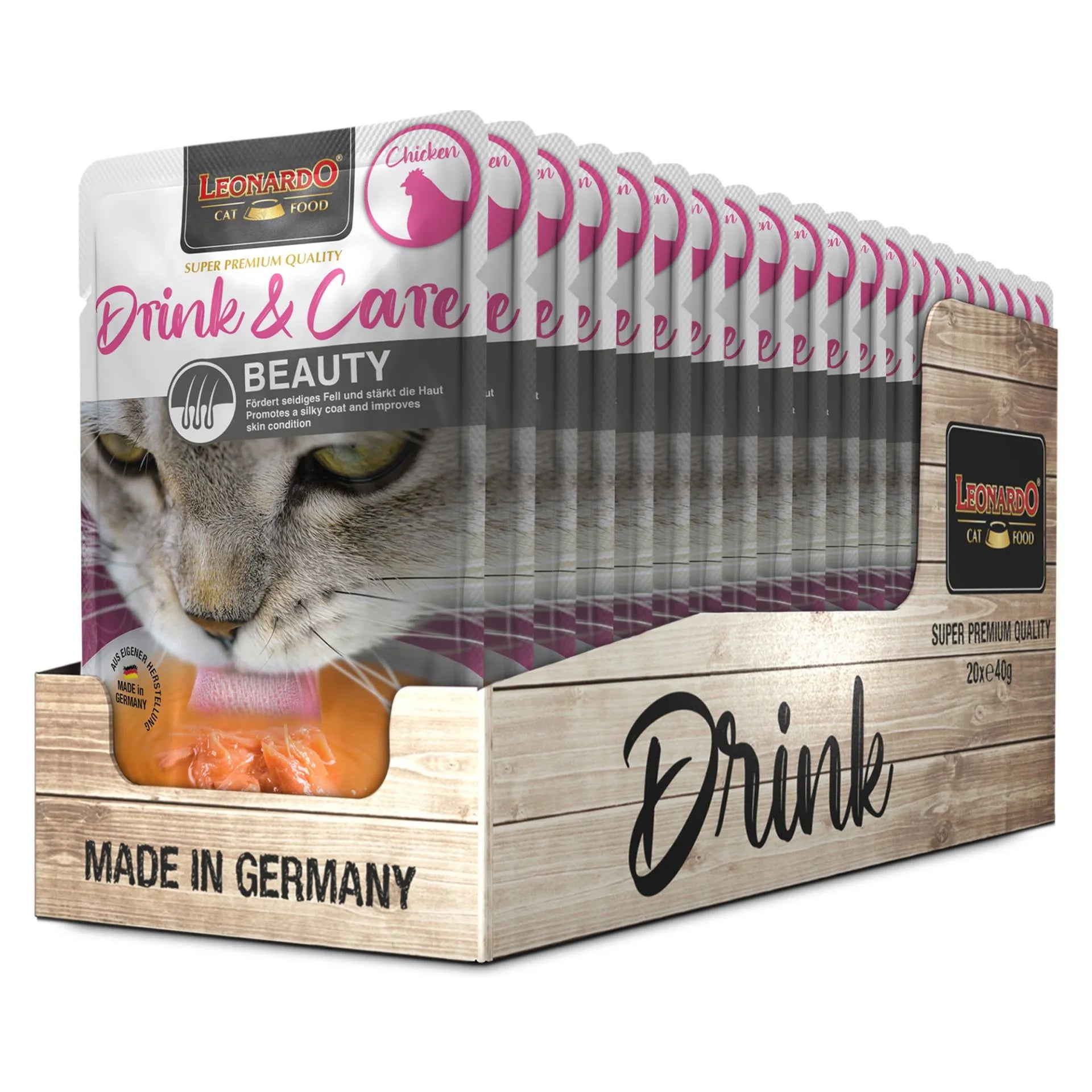 20 Sobres Leonardo Drink & Care Beauty 40 gr c/u | Hidratación Gatos