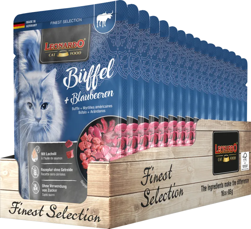 16 Sobres Leonardo  Gato Sabor Búfalo y Arándanos