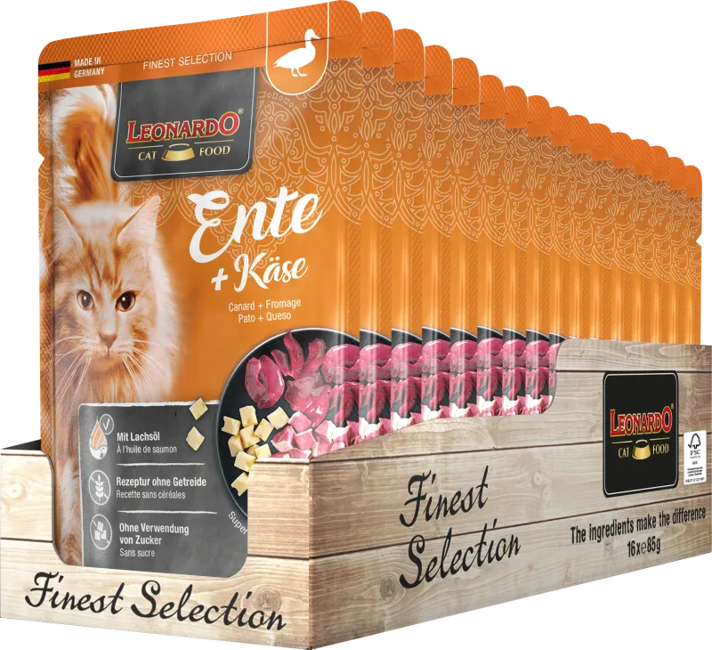 16 Sobres Leonardo  Gato Sabor Pato y Queso