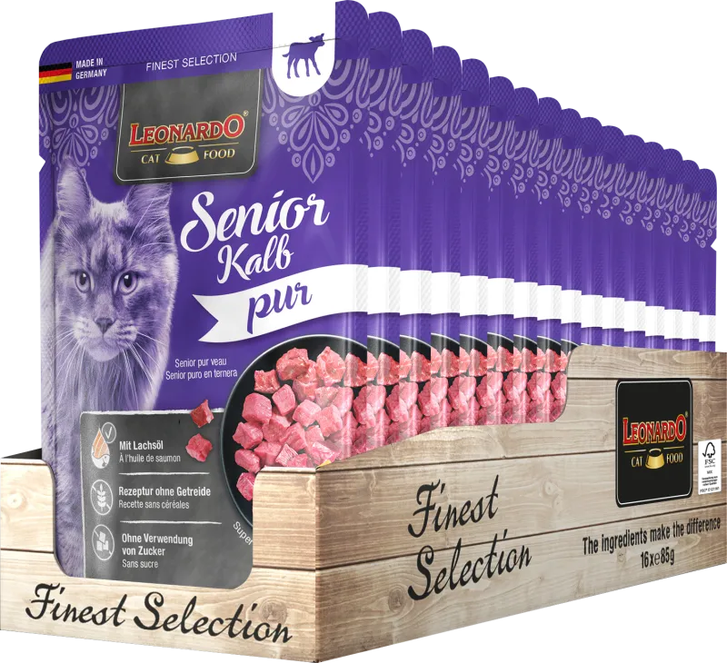 Leonardo Gato Senior Puro en Ternera Display 16 Sobres x 85 gr