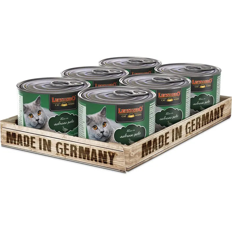 6 latas Leonardo  Quality Selection para  Gato Sabor Pato 200 gr c/u