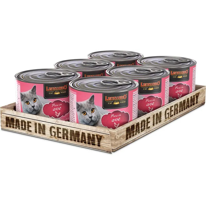 6 latas Leonardo  Quality Selection para  Gato Sabor Pollo 200  gr c/u