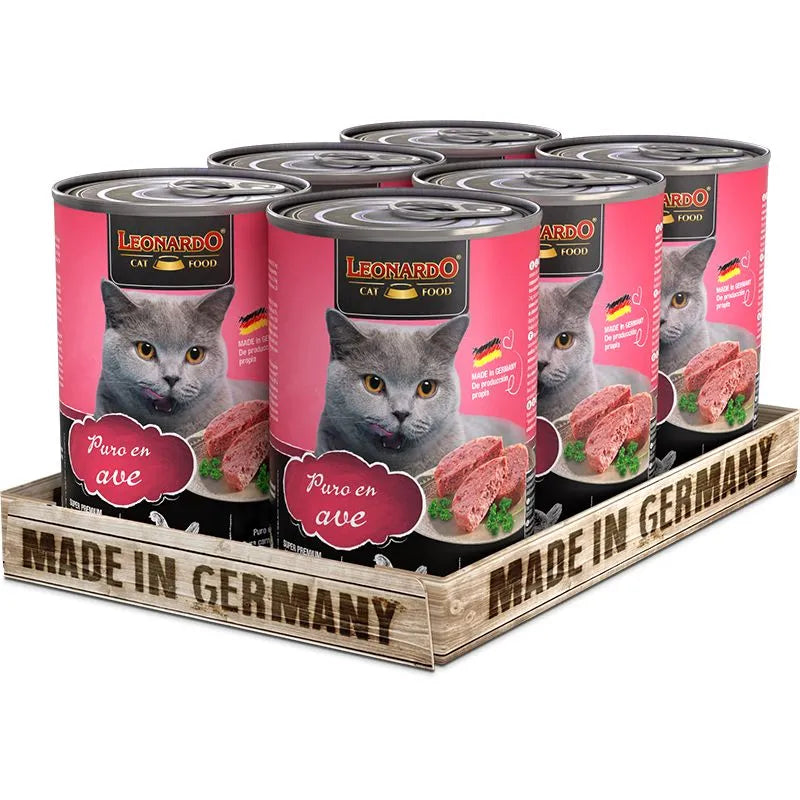 6 latas Leonardo  Quality Selection para  Gato Sabor Pollo 400  gr c/u