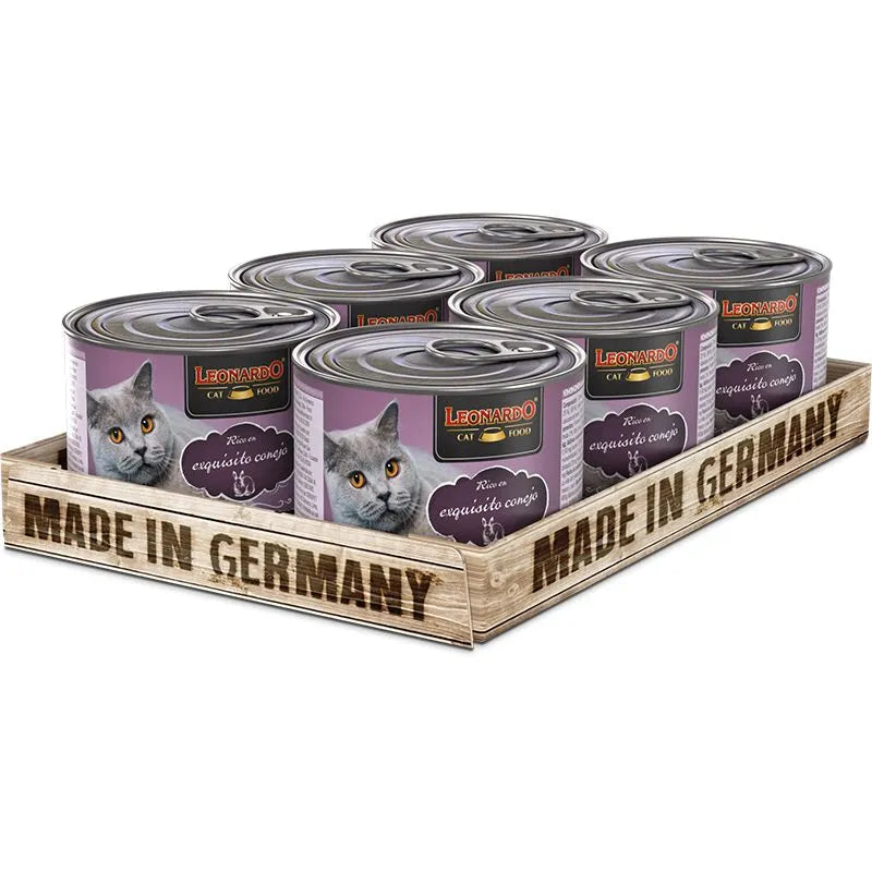 6 latas Leonardo  Quality Selection para  Gato Sabor Conejo  200 gr c/u