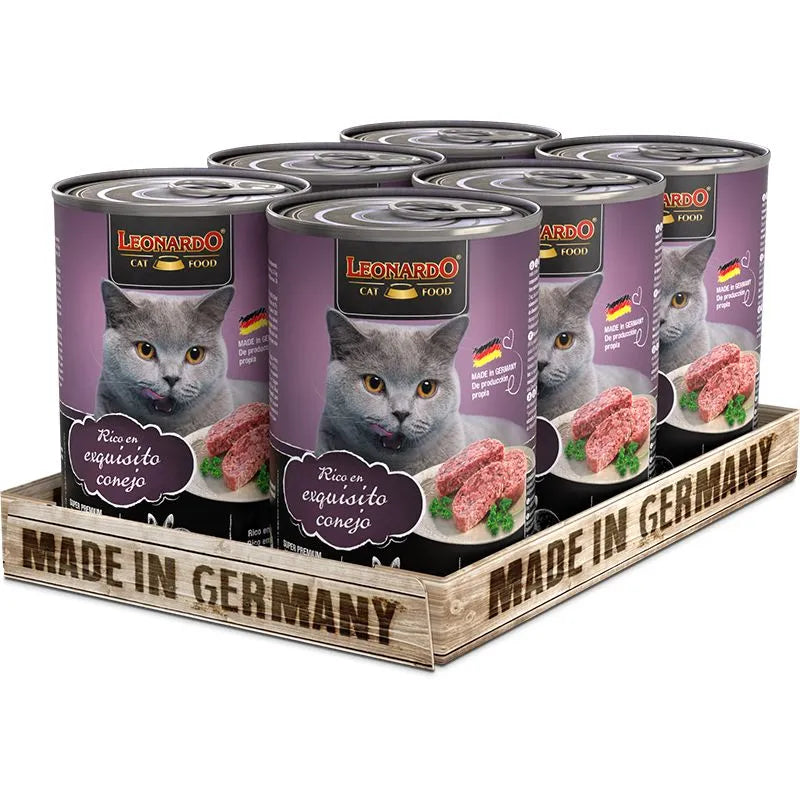 6 latas Leonardo Quality Selection para  Gato Sabor Conejo 400 gr c/u