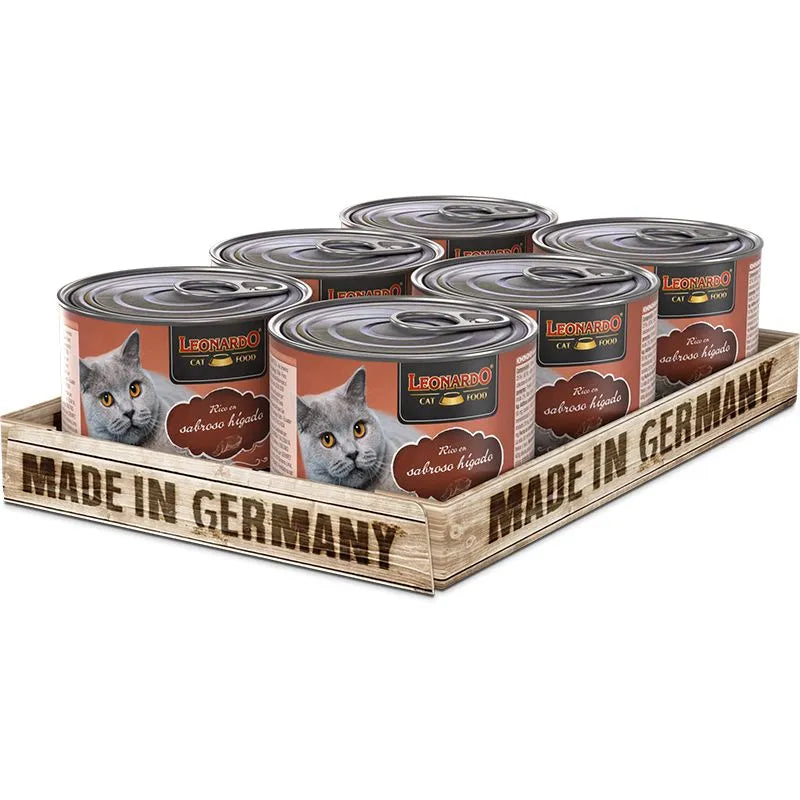 6 latas Leonardo Quality Selection para Gato Sabor Hígado 200 gr c/u
