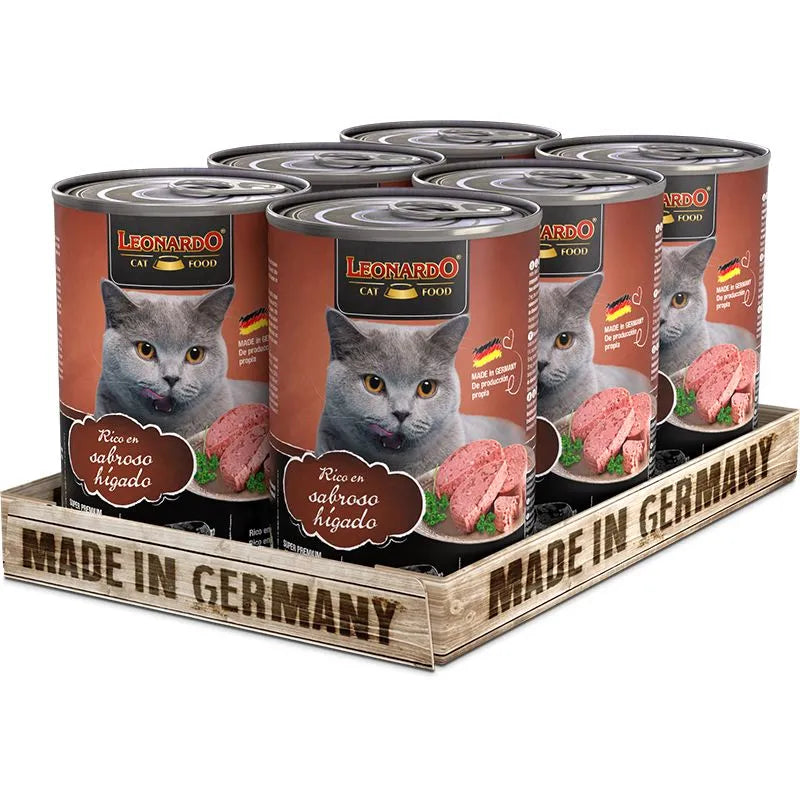 6 latas Leonardo Quality Selection para Gato Sabor Hígado 400 gr c/u