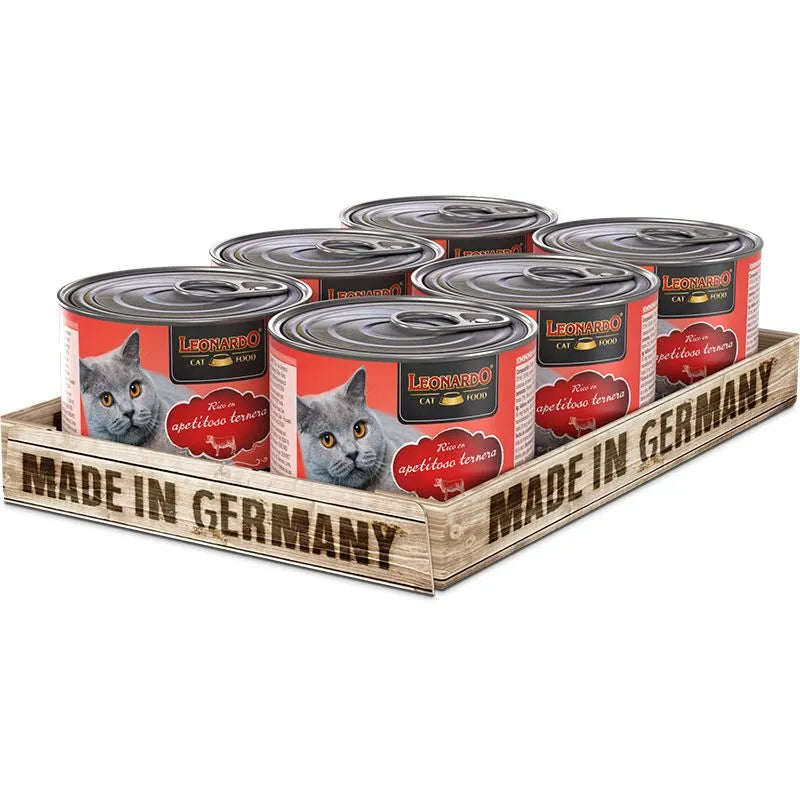 6 latas Leonardo  Quality Selection para  Gato Sabor Ternera 200 gr c/u