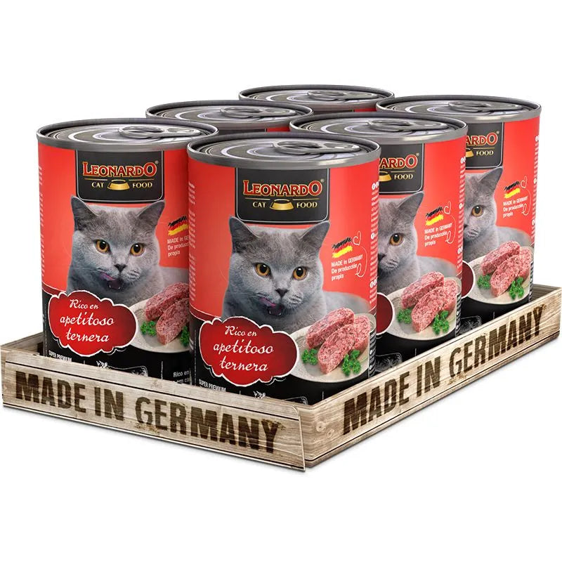 6 latas Leonardo Quality Selection para Gato Sabor Ternera 400 gr c/u