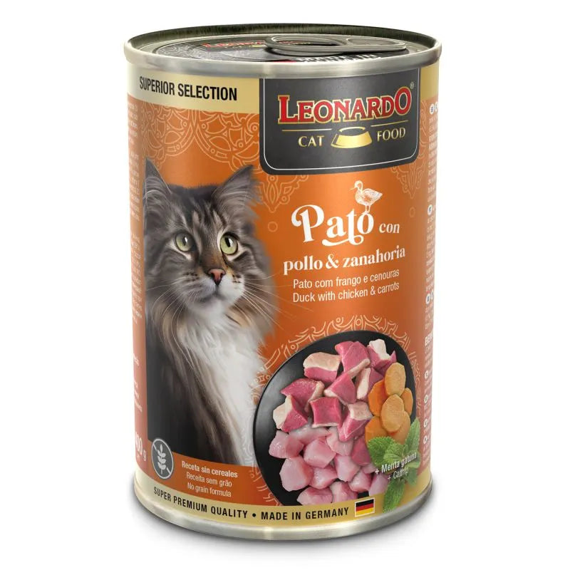Lata 400 gr Leonardo  Superior Selection  para Gato Sabor Pato  con Pollo y Zanahoria