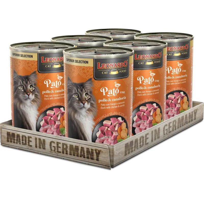 6 latas 400 gr c/u  Leonardo Superior  Selection para Gato  Sabor Pato con Pollo y Zanahoria