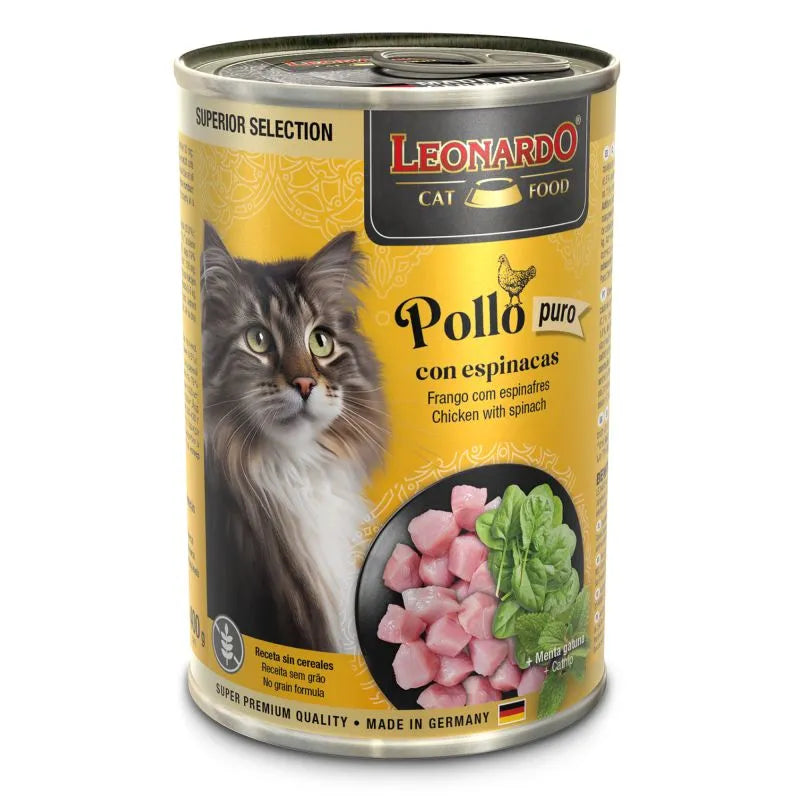 Lata 400 gr Leonardo  Superior Selection  para Gato Sabor Pollo  con Espinaca