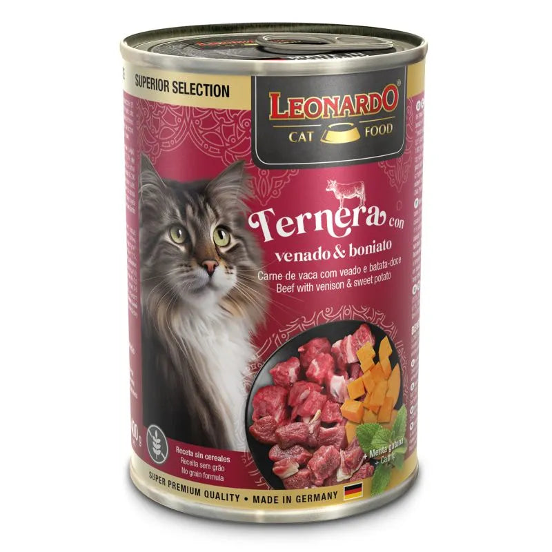 Lata 400 gr Leonardo  Superior Selection  para Gato Sabor  Ternera con Venado y  Camote