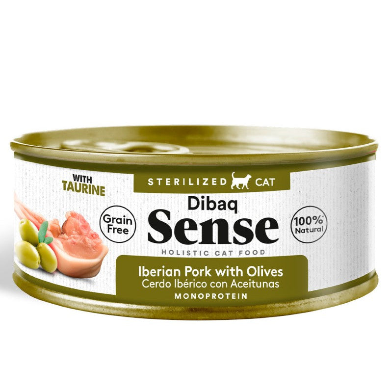 Alimento Húmedo Dibaq Sense Gato Esterilizado Sabor Cerdo Ibérico y Aceitunas 70 gr - Guatita Pet