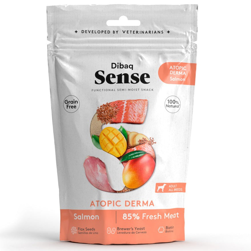 Snack Dibaq Sense Dermatológico Piel Atópica Hipoalergénico Sabor Salmón 100 gr - Guatita Pet