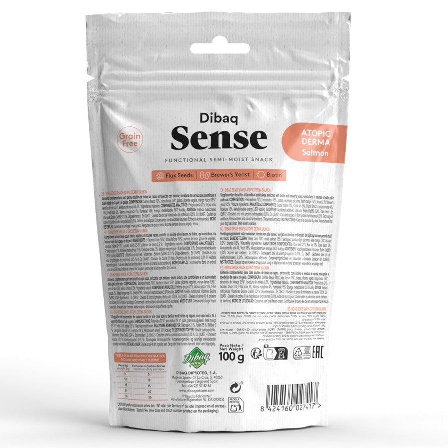Snack Dibaq Sense Dermatológico Piel Atópica Hipoalergénico Sabor Salmón 100 gr 2 - Guatita Pet