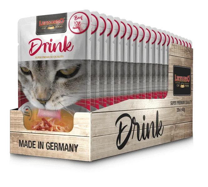 Leonardo Drink Beef para Gato Display 20 Sobres 40 gr c/u