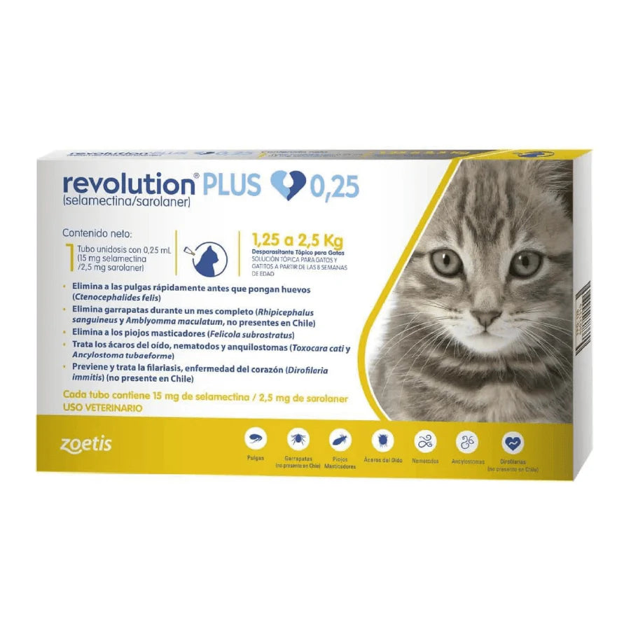 Revolution Plus Gatos de 1.25 a 2.25 kg Pipeta 0.25 ml